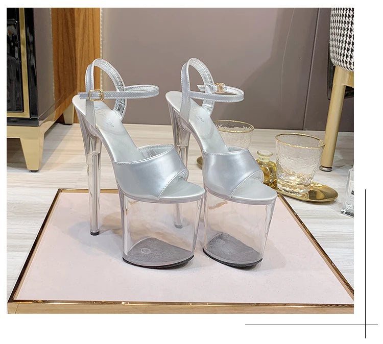 Summer Sandalias Mujer 2024 Sandales Sexy 20cm High Heels Patent Leather Crystal Stripper Platform Heels Women Shoes