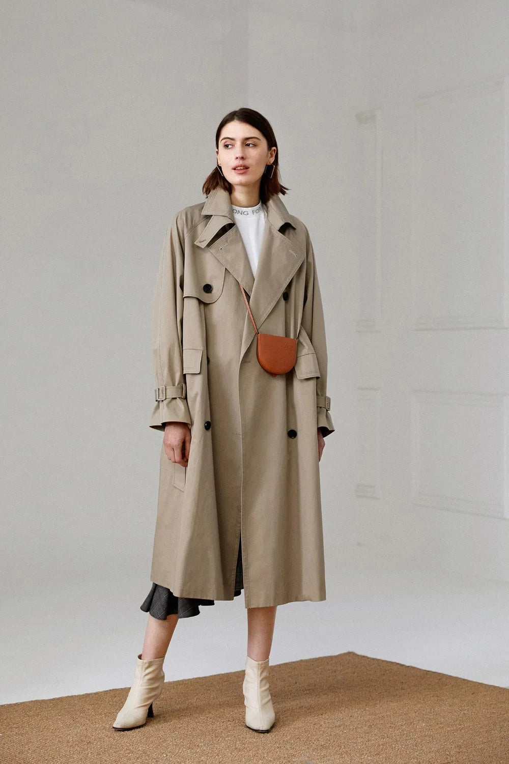 UK Brand new Fashion 2024 Fall /Autumn Casual Double breasted Simple Classic Long Trench coat with belt Chic Female windbreaker