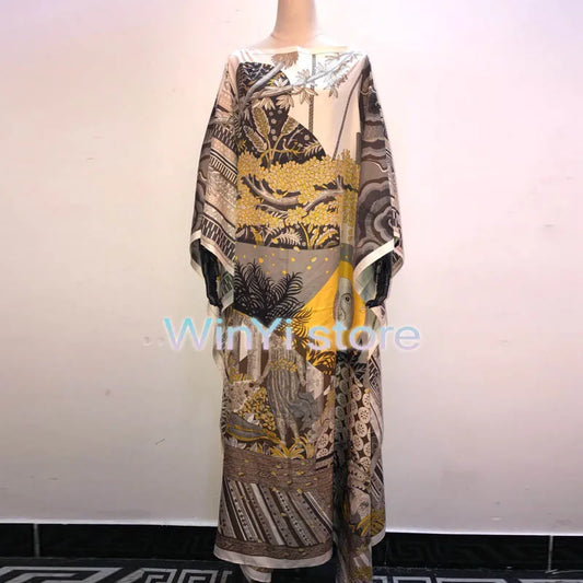 African Design Dashiki Dress Silk Beading Abaya Bandage Maxi Bazin Vintage Long Sleeve Robe Gowns Africa Sexy Lady Party