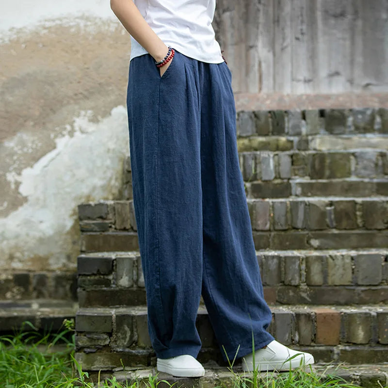 Johnature Women Loose Cotton Linen Casual Pants Solid Color Elastic Waist Lantern Pants 2025 Spring New Female Trousers