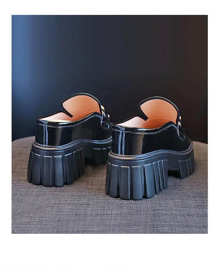 Leather Closed Toe Half Slippers Women Summer 2023 New Fashion Thick Bottom Internet Celebrity Lazy Sandals Shoes Women