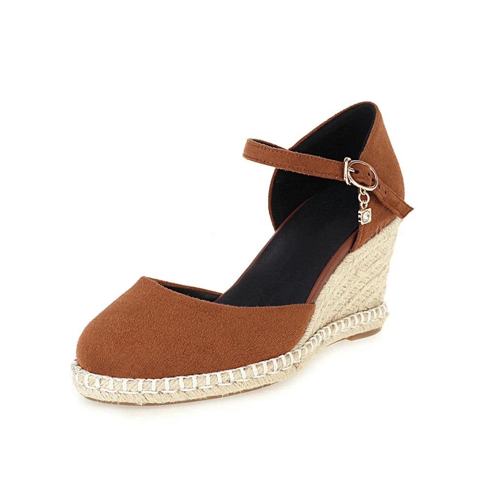 Spring New Women Espadrilles Leisure Wedges High Heels Lady Pumps Foothold Shoes Heel Slip On Round Toe for Femme Chaussures