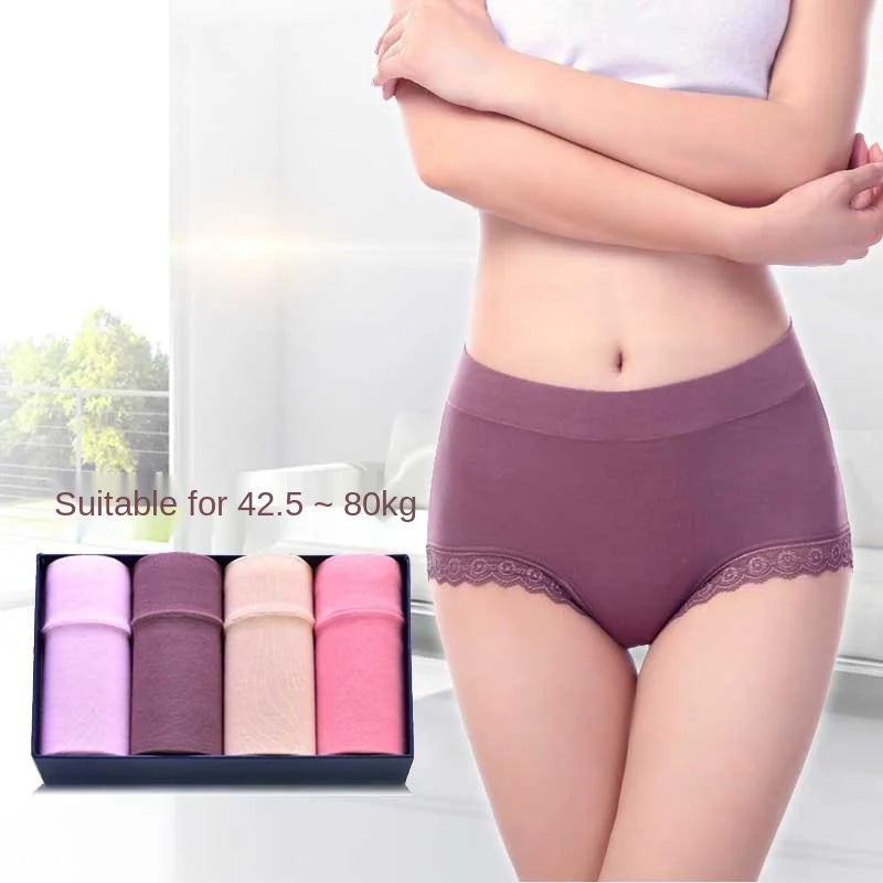 Women's Cotton Underwear Sexy Lace Panties Plus Size Fashion Solid Color  Briefs High Waist Seamless Underpants Female Lingerie