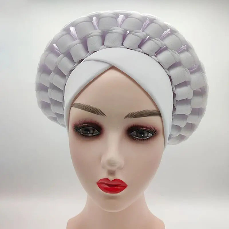 2022 Fashion African Turbans for Women Ready to Wear Auto Gele Headties Nigerian Aso Oke Head Wraps for Traditional Wedding