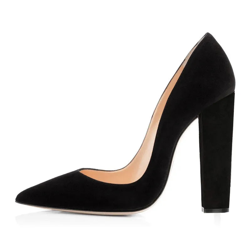 Richealnan Women Pointed Toe  Classic Slip On High Heels Thick Shoes Wedding Office Dress Big Size Chunky Lady  Block Pumps