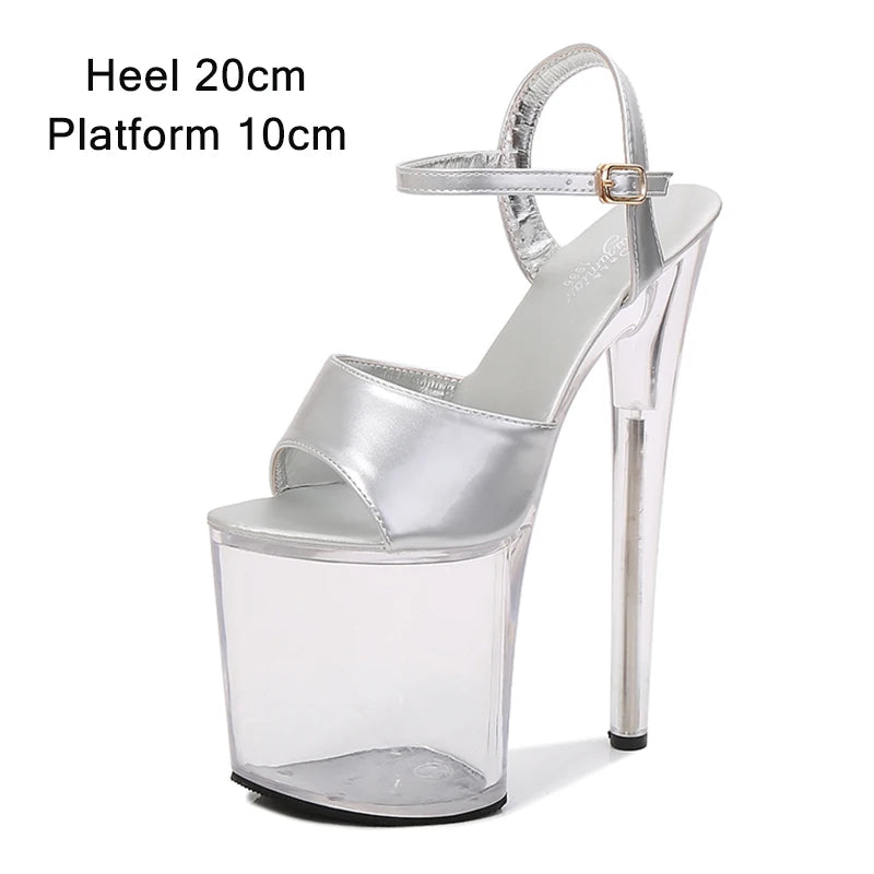 Summer Sandalias Mujer 2024 Sandales Sexy 20cm High Heels Patent Leather Crystal Stripper Platform Heels Women Shoes