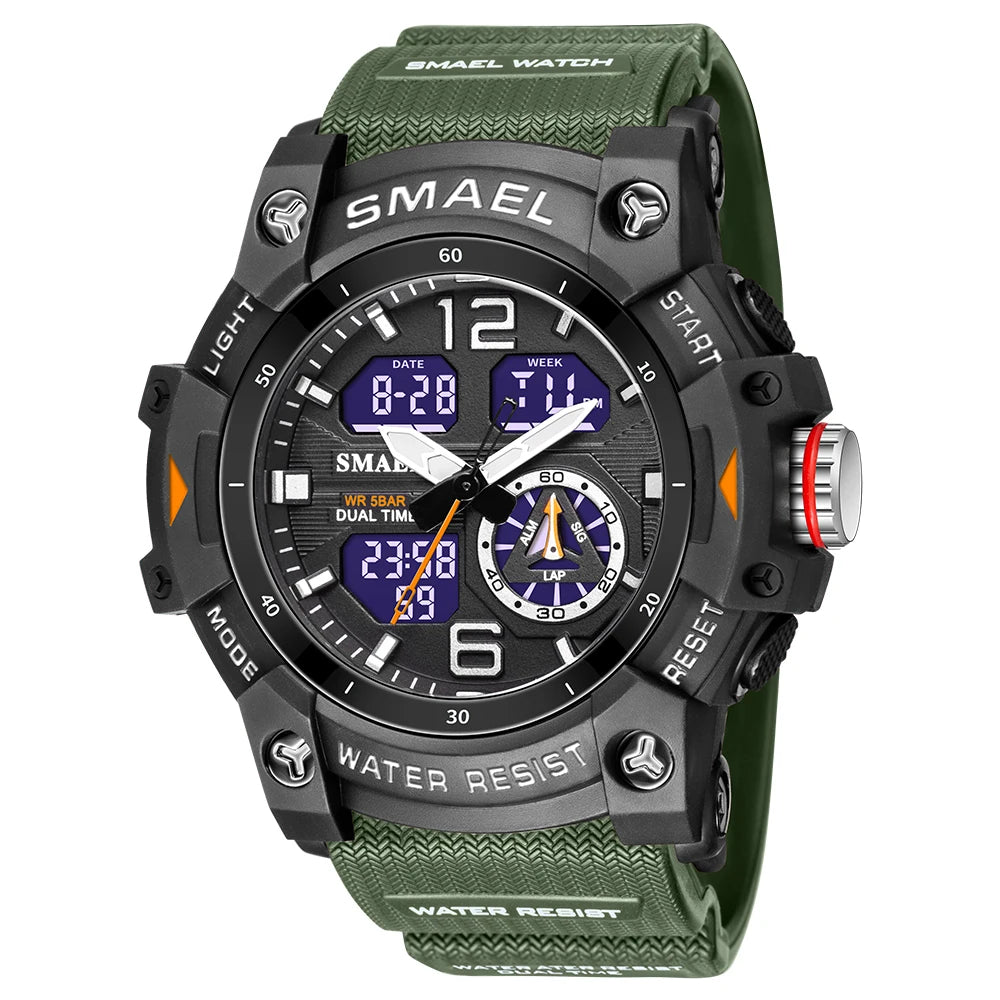 SMAEL 8007 Men's Analog Digital Dual Display Sport Watch - 50M Waterproof LED Backlight Alarm Stopwatch Chronograph Shockproof