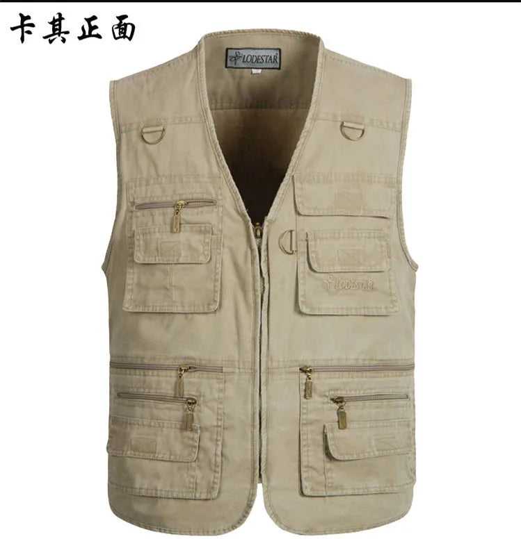 Plus Size 6XL 7XL Male Casual Summer Cotton Denim Vest Men's Sleeveless Jacket Multi Pocket Photograph Waistcoat Chaleco Hombre