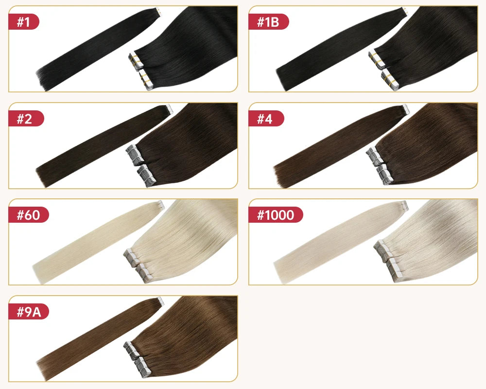 Moresoo Tape in Human Hair Extensions 26Inch 28 Inch Glue on Natural PU Remy Blonde Hair Black Pieces for Women Straight Hair