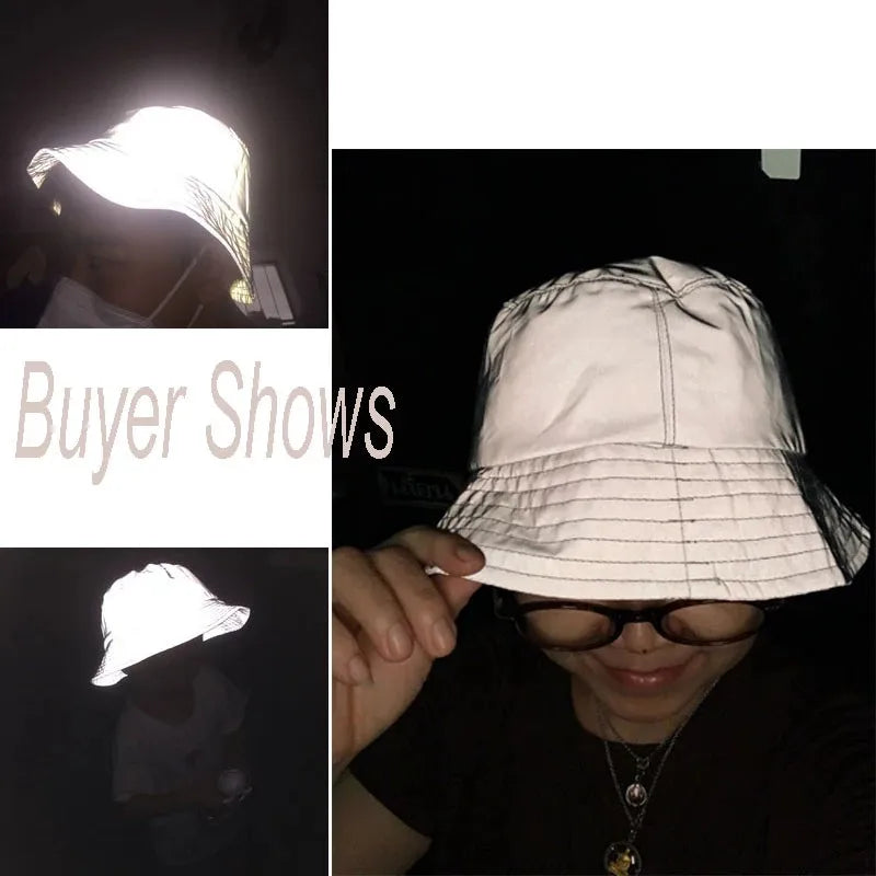 Outdoor Sports Club Party Silver Grey Reflective Luminous peaked caps Panama Bucket Hats Men Women  baseball cap Flat caps BAZAARHUBO