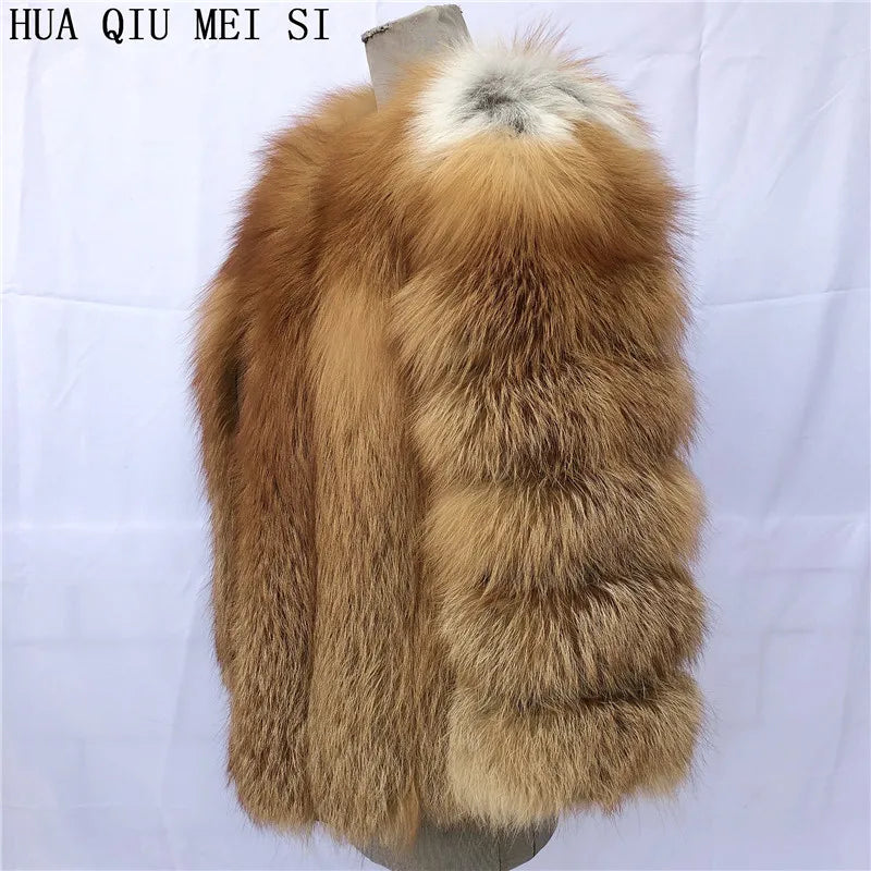 HUAQIUMEISI Real fox fur coat women's autumn and winter vertical bar natural fox jacket new fashion silver fox fur coat