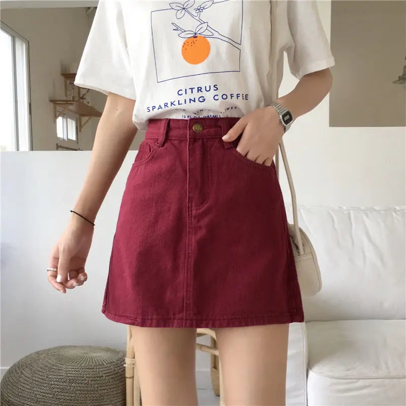 Skirts Denim High-waist Solid A-line Vintage Korean-style Womens Elegant Hip-skirt Leisure All-match Slim Fashion Summer Chic