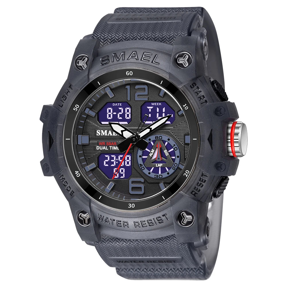 SMAEL 8007 Men's Analog Digital Dual Display Sport Watch - 50M Waterproof LED Backlight Alarm Stopwatch Chronograph Shockproof