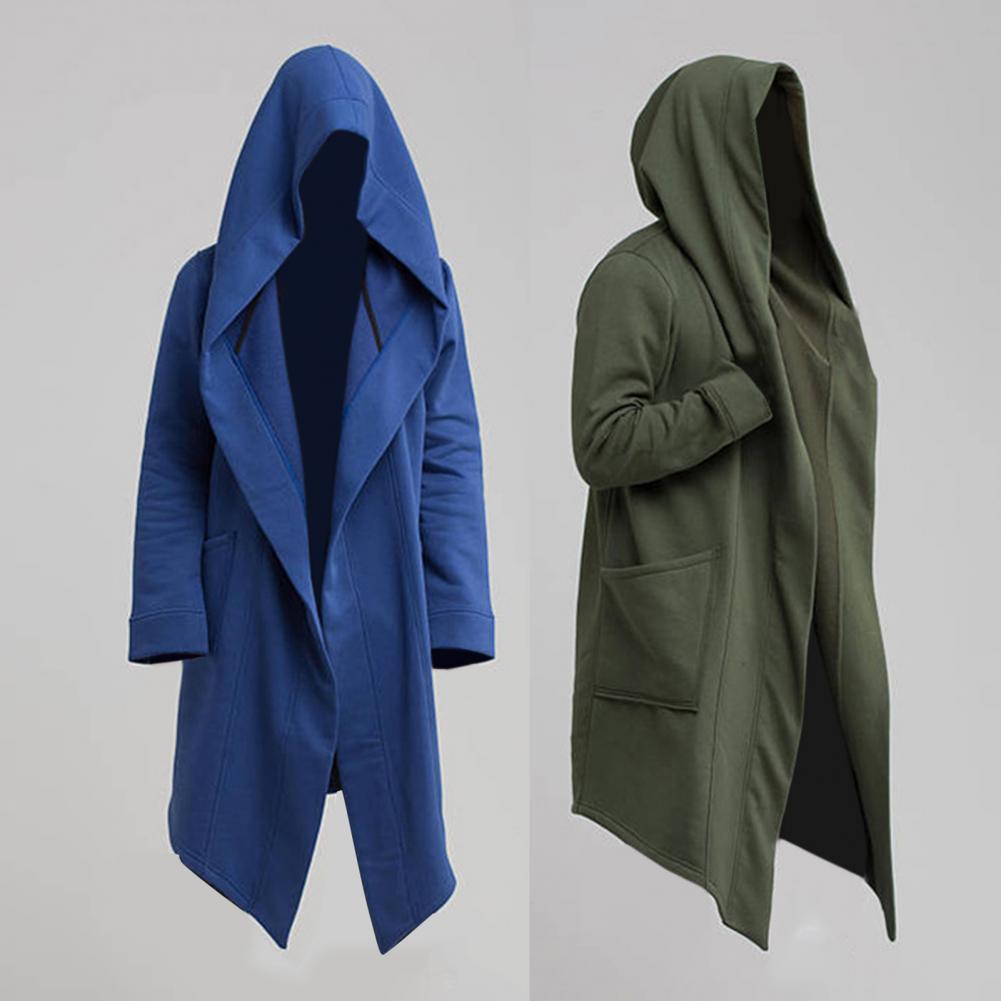 Men Coat Gothic Hooded Sweatshirts Black Gown Hip Hop Mantle Hoodies Fashion Open Jacket Long Sleeves Cloak Halloween Coats