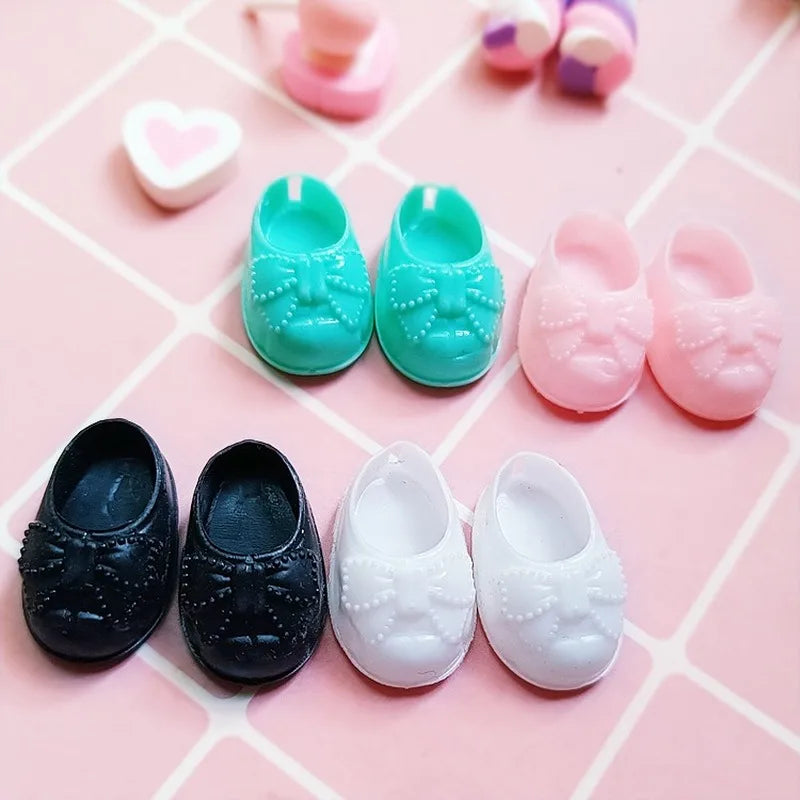 New 1/8 Doll Accessories 2.5CM Doll Shoes Fashionable and Cute Bow Pattern Flat Shoes for 16cm Doll Body PVC Shoes