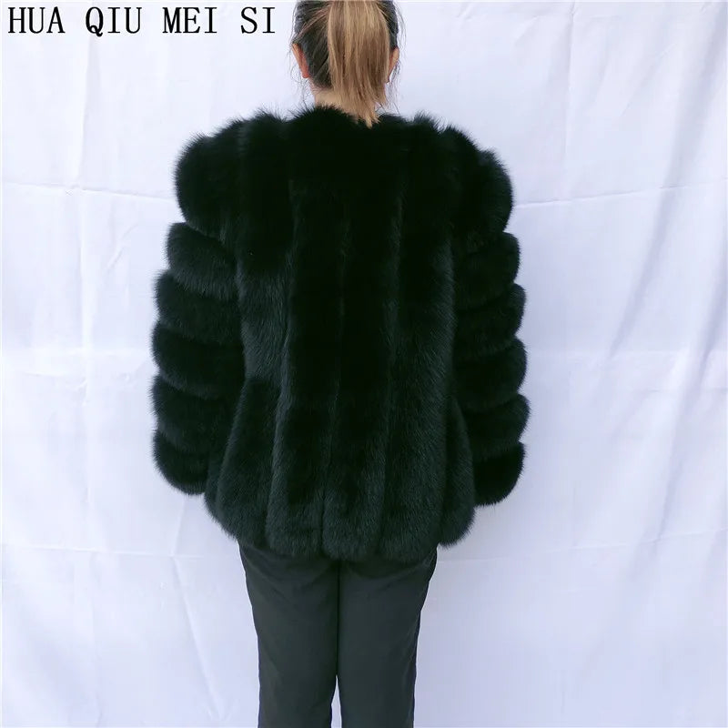 HUAQIUMEISI Real fox fur coat women's autumn and winter vertical bar natural fox jacket new fashion silver fox fur coat