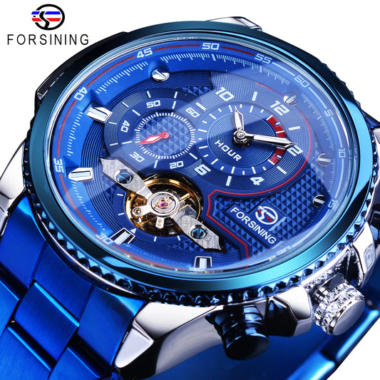 Forsining Mens Automatic Mechanical Watch Tourbillon Wristwatches Men Waterproof Watches Bule Luxury Wrist Watch Relojes Hombre