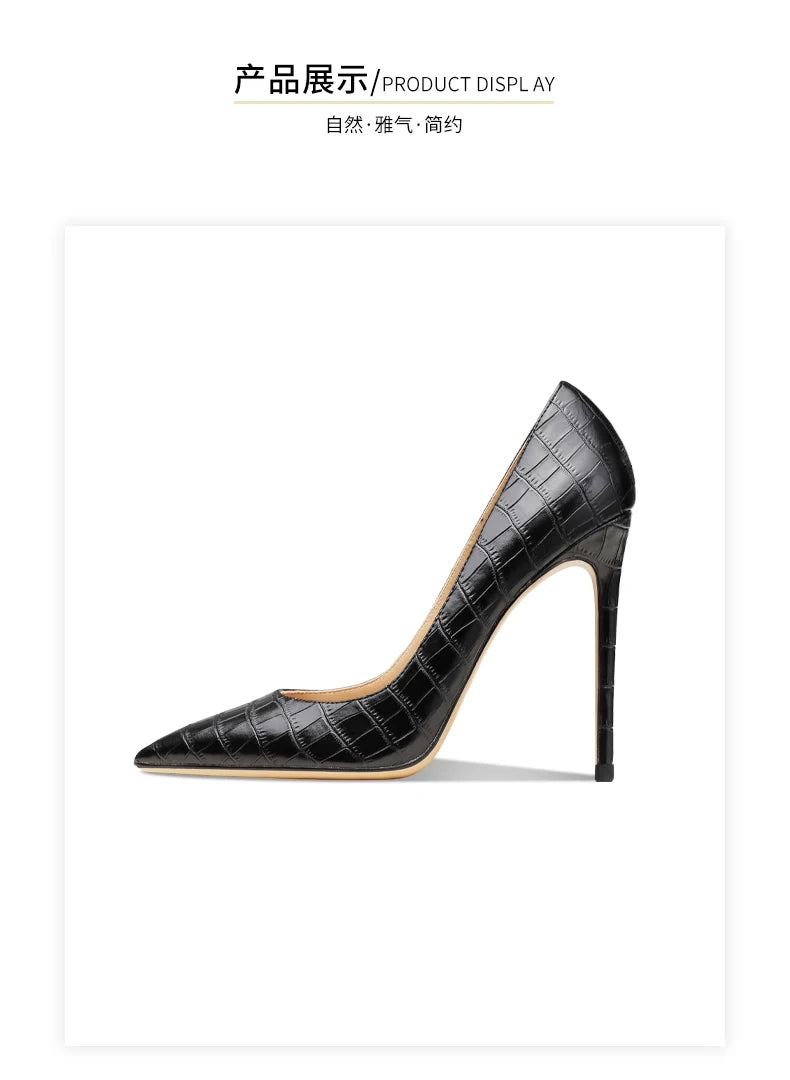 Heels For Women Real Leather Pumps Crocodile Pattern Luxury Black Women's Shoes Pointed Toe High Heels Ladies Prom Shoes Women