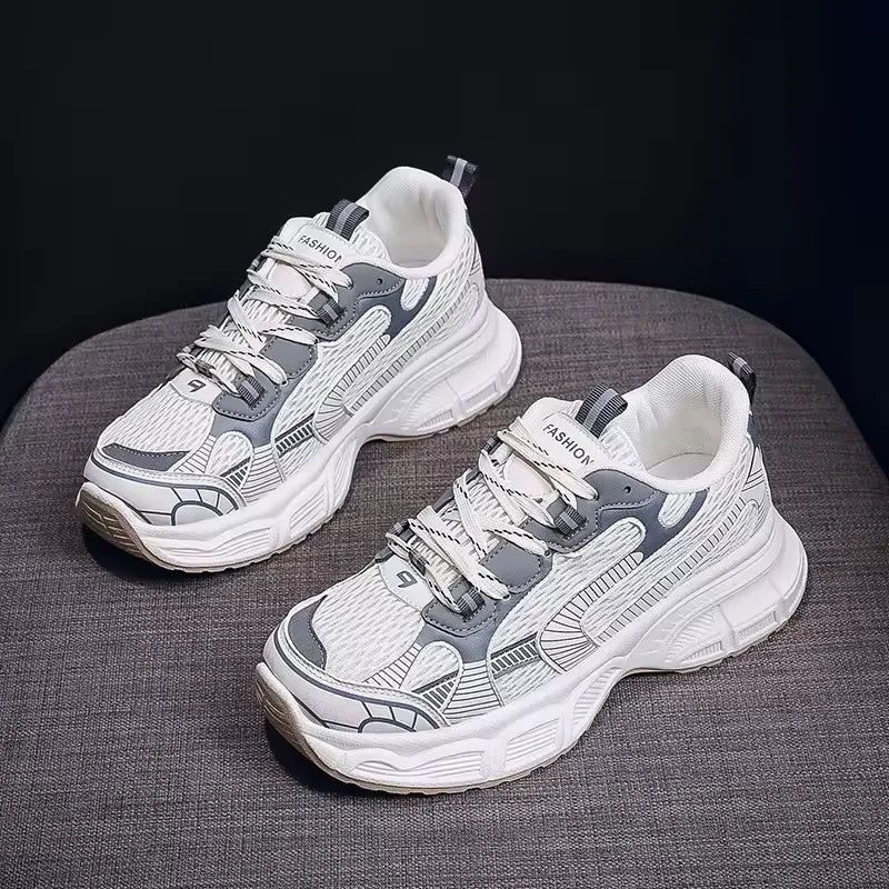 Dad's Shoes Women's New Versatile Student Thick Sole Height Increasing Sports and Leisure Breathable Running Shoes