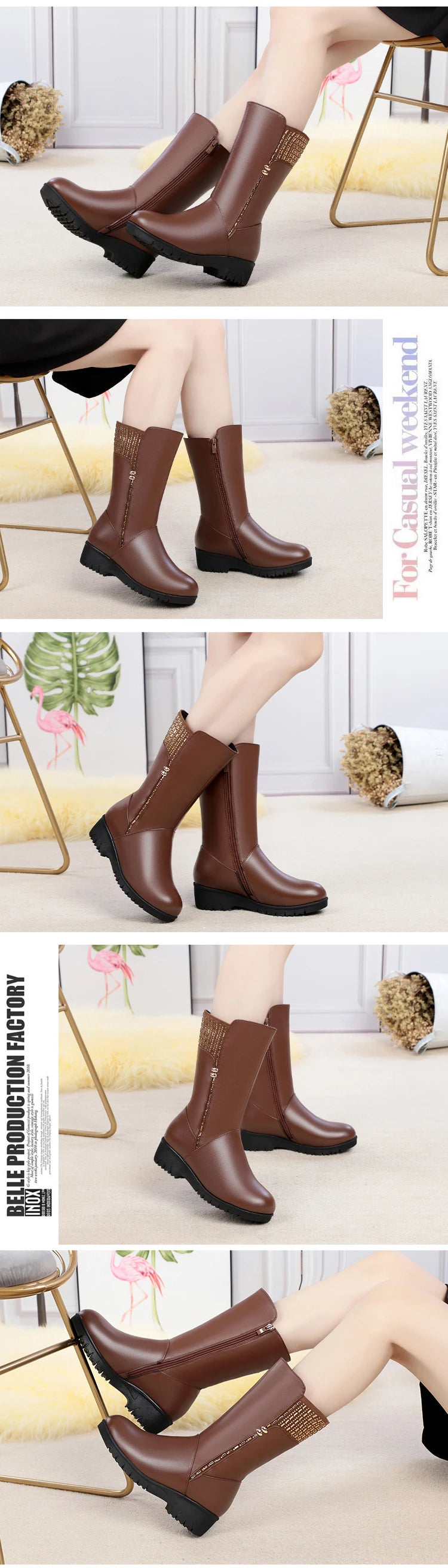 GKTINOO 2026 New Winter Cow Leather Boots For Women Shoes Wedges Inside Plush Wool Snow Boots Plus Size In-tube Boot Women Boots