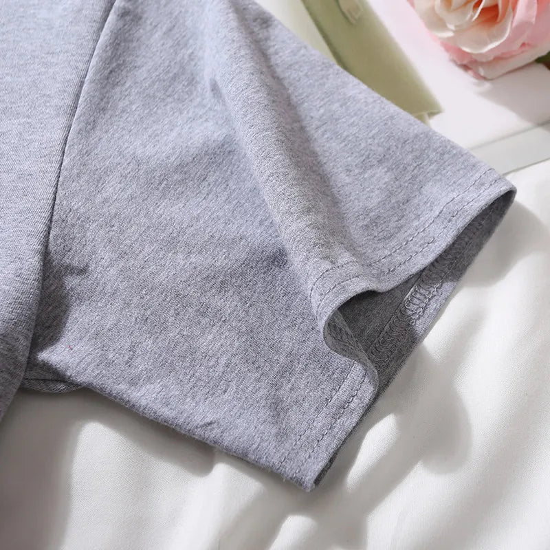 Summer Short Sleeve T Shirts Women Cotton Solid T-shirt O Neck High Waist Crop Top Tee Female Casual Loose T Shirt