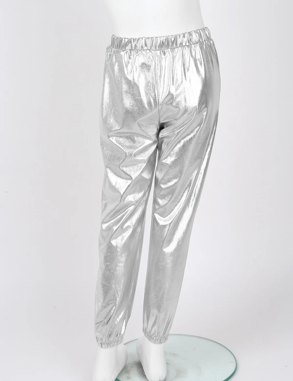 Kids Girls Fashion Party Clothes Glossy Metallic Elastic High Waist Dance Pants Hip Hop Trousers Streetwear Dancewear Sweatpant