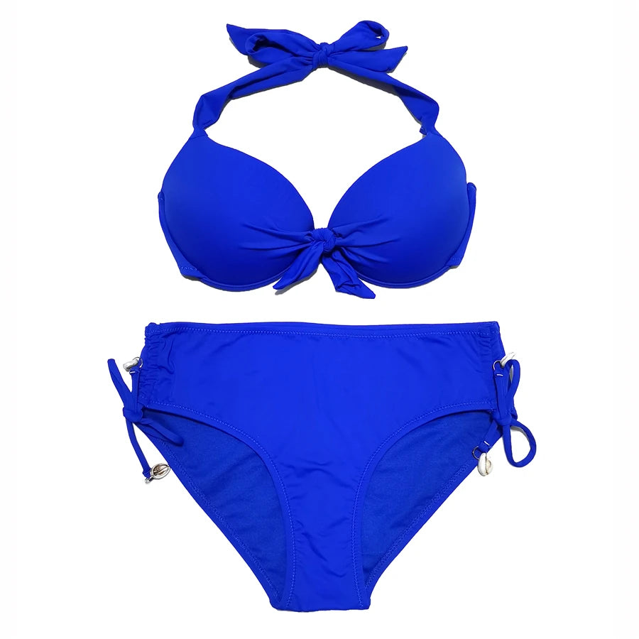 Adjustable Bathing Suits for Women, Push Up Bikini, Mid Waist Swimsuits, Side Tie Swimwear, Full Coverage, Swim Beach Wear