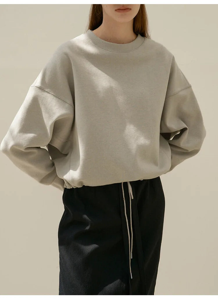 100% Cotton Women's Drawstring Sweatshirt Autumn New Casual Solid Long Sleeved Korean Fashion Streetwear Female Pullover
