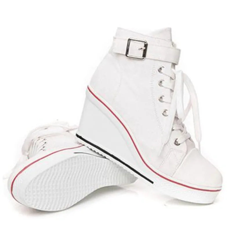 hot Canvas Shoes Women Wedges High Top Platform Shoes Woman Casual Trainers Elevator Shoe High Heels Zapatos Mujer size 35--43