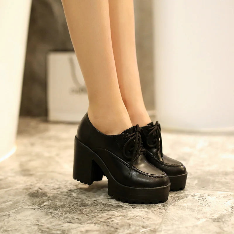 Classic Lace-up Ankle Boots For Women Red White Punk Heels Platform Euro Style Women's Shoes Autumn Spring High Heels Pump Shoes