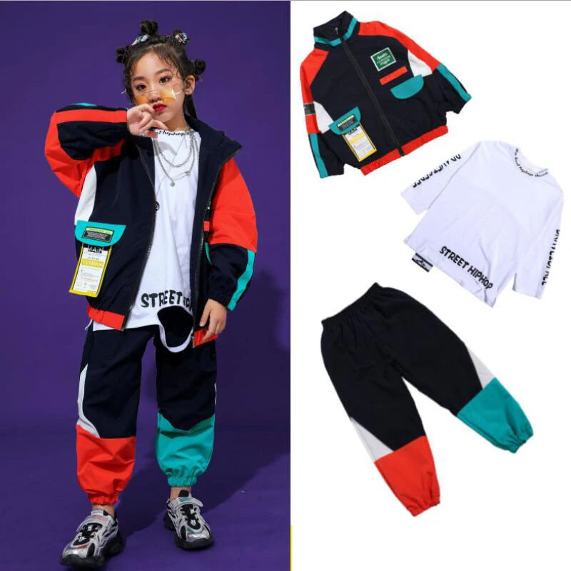Kid Fashion Cool Hip Hop Clothing  Top Pullover Pocket Running Casual Pants for Girls Boys Jazz Dance Costume Clothes