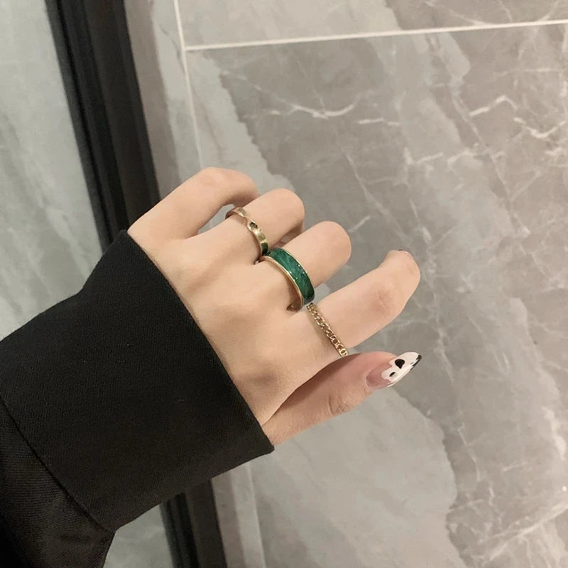 3pcs/set Bohemian White Enamel Round Metal Ring Sets Geometric Twist Open Adjustable Rings Sets for Women Girl Wedding Jewelry