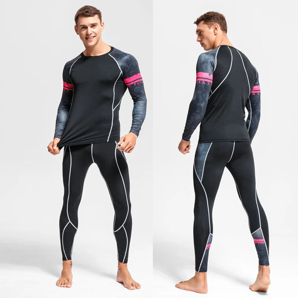 Men's Sports Suit MMA rashgard male Quick drying Sportswear Compression Clothing Fitness Training kit Thermal Underwear leggings
