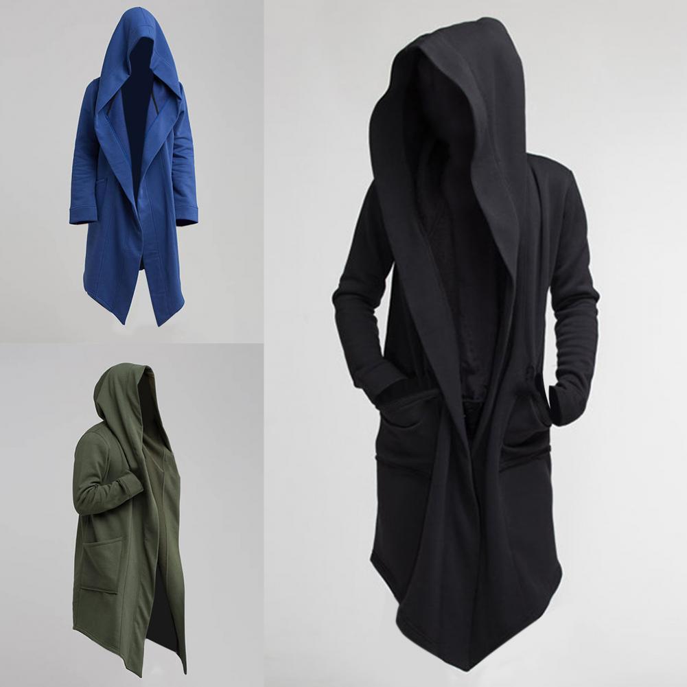 Men Coat Gothic Hooded Sweatshirts Black Gown Hip Hop Mantle Hoodies Fashion Open Jacket Long Sleeves Cloak Halloween Coats