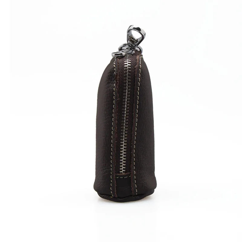 Soft  Genuine Cow Leather Housekeeper Small Round Columnar Key Holder Car Key Wallet Coin Pouch Purse key bag