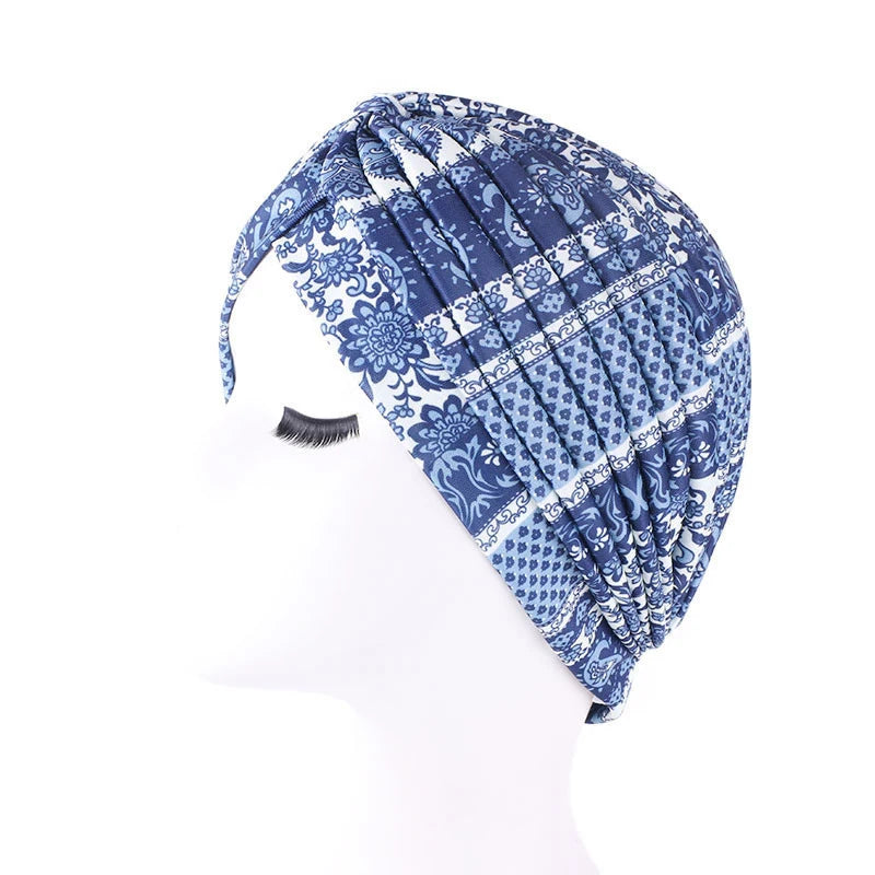 2022 New Print African Headtie Turban Cap Soft Stretch Twisted Pleated Beanie Head Wrap for Women Chemo Bonnet