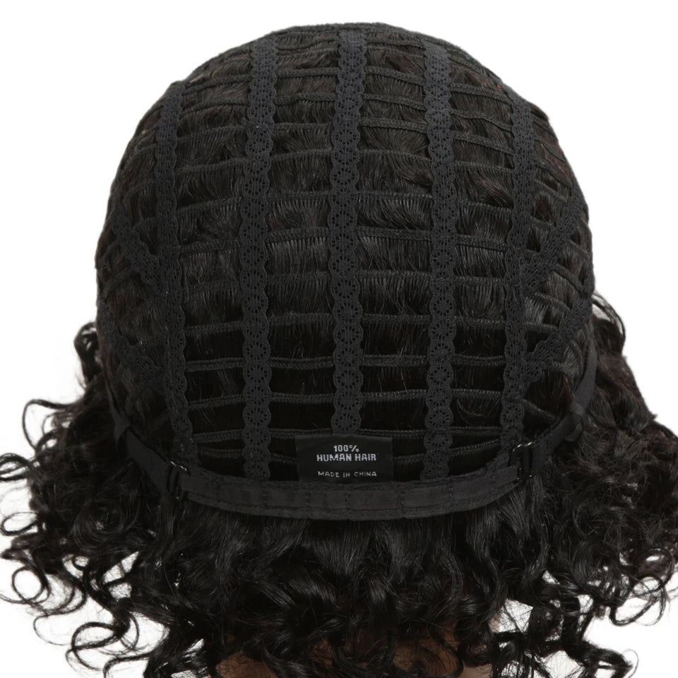 Sleek Short Human Hair Wigs 100% Remy Brazilian Curly Human Hair Wig 10 Inch Water Wave  Wig Natural Black Wigs For Black Women
