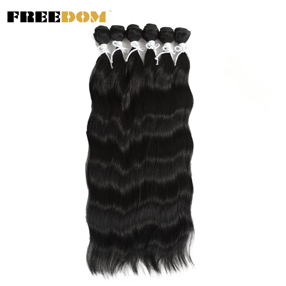 FREEDOM Synthetic Water Wave Hair Bundles 20 inch Synthetic Hair Extensions Ombre Blonde Brown Hair Weave Bundles 6Pcs/Pack