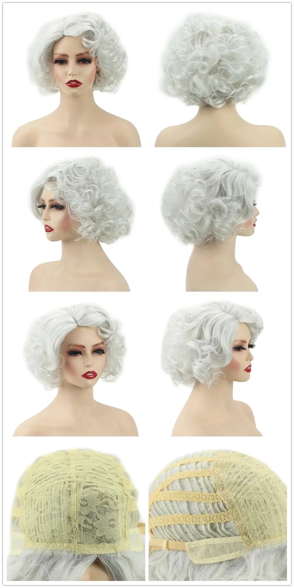 GNIMEGIL Synthetic Cosplay Wig Short Curly Hair Platinum Blonde Wigs for White Women Fluffy Curls Flip 60s Gatsby Hairstyle Wigs