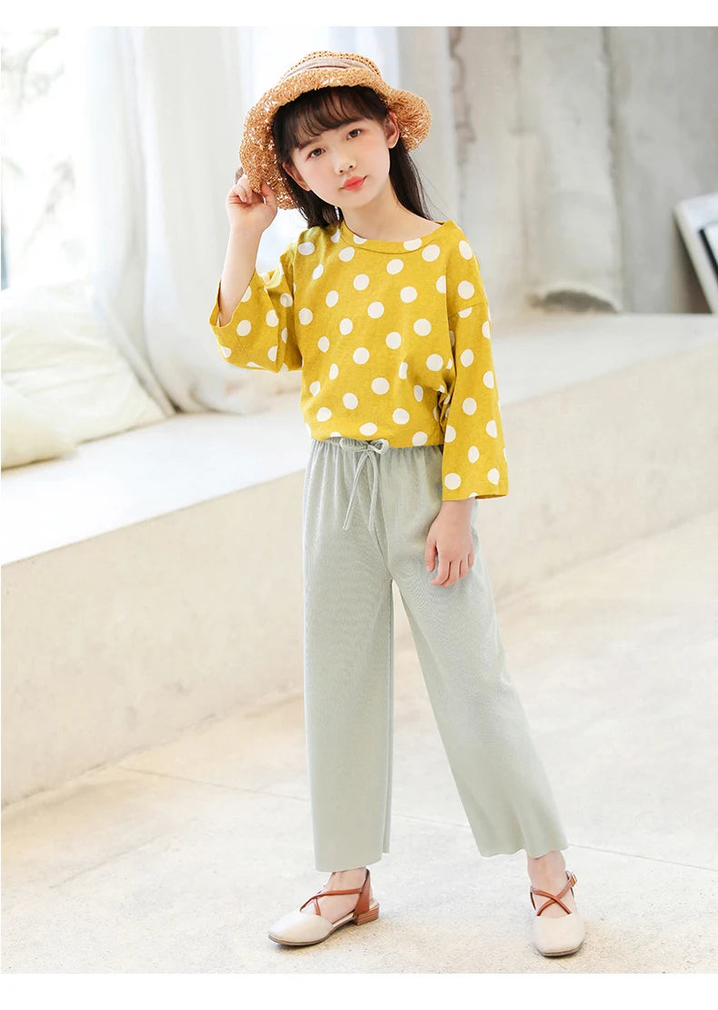Kids Clothes for Teen Girls Pink Pants 2 To 12 Year Fashion 2022 Summer Green Casual Wide Leg Pants Children Loose Cool Trousers