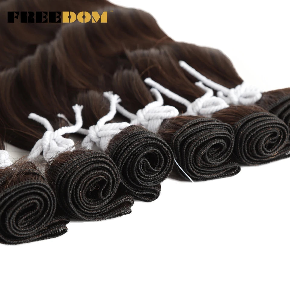 FREEDOM Synthetic Water Wave Hair Bundles 20 inch Synthetic Hair Extensions Ombre Blonde Brown Hair Weave Bundles 6Pcs/Pack