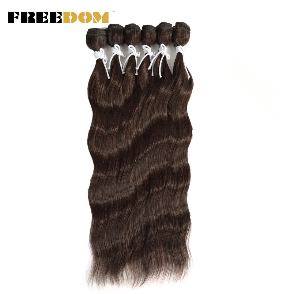 FREEDOM Synthetic Water Wave Hair Bundles 20 inch Synthetic Hair Extensions Ombre Blonde Brown Hair Weave Bundles 6Pcs/Pack