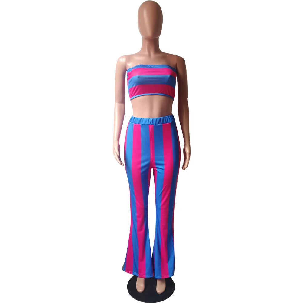 Two Piece Set Women Striped 2 Piece Set Women Outfits Crop Top Pants Two Pieces Sets Summer Clothes for Female Sexy Women's Suit