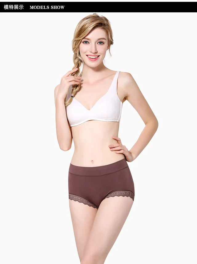Women's Cotton Underwear Sexy Lace Panties Plus Size Fashion Solid Color  Briefs High Waist Seamless Underpants Female Lingerie
