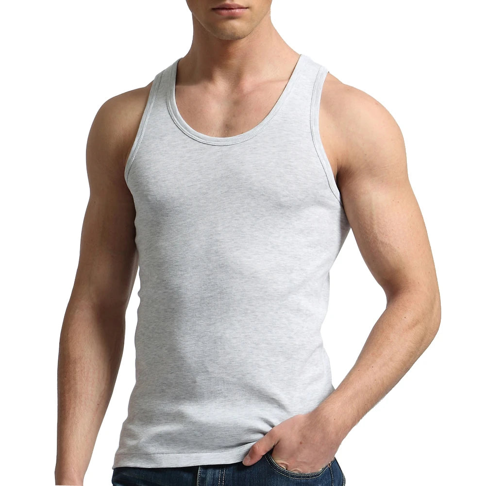 Tank Tops Men Fitness Cool Summer 100% Cotton Vest Male Sleeveless Tops Gym Slim Casual Undershirt Mens Gift 10 Colors 1PCS