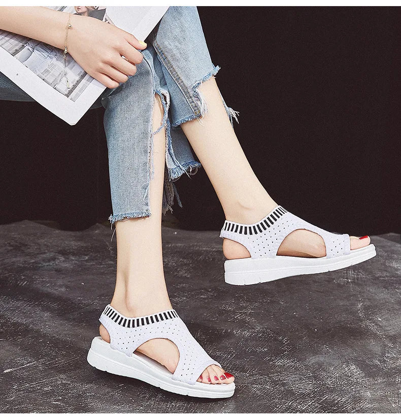Sandals women summer  new open toed flat Roman women sandals flying woven hollow platform sports sandals flat sandals2021