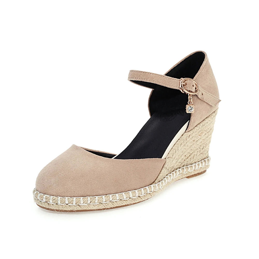 Spring New Women Espadrilles Leisure Wedges High Heels Lady Pumps Foothold Shoes Heel Slip On Round Toe for Femme Chaussures
