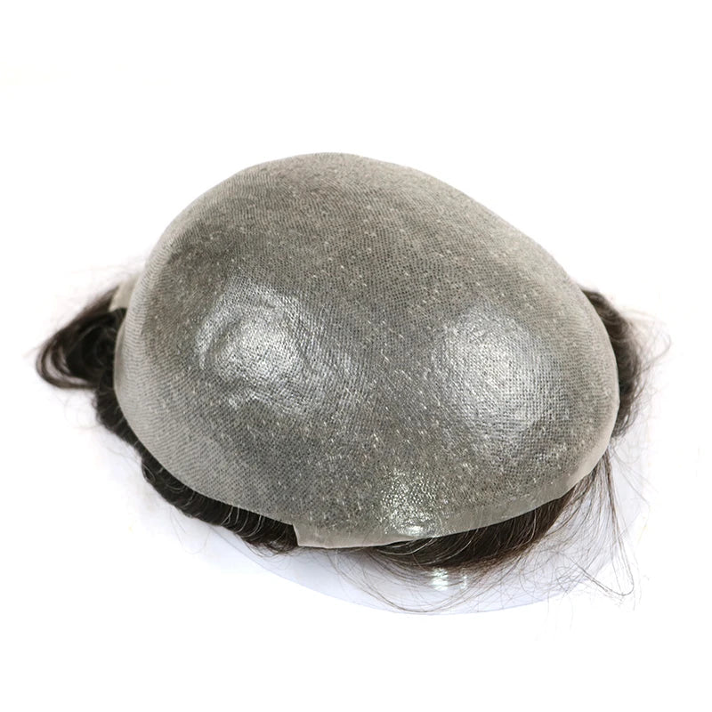0.02mm Super Ultra Thin Skin 80% Density Natural Hairline Men Toupee Blonde Brown Grey Human Hair Undetected Capillary Prosthesi