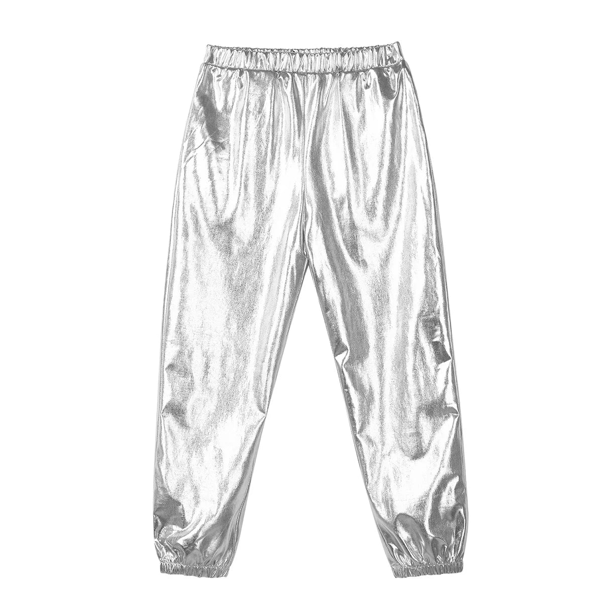 Kids Girls Fashion Party Clothes Glossy Metallic Elastic High Waist Dance Pants Hip Hop Trousers Streetwear Dancewear Sweatpant