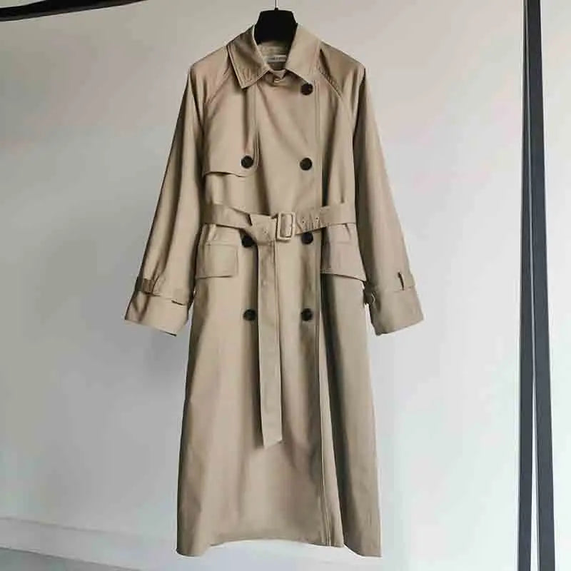 UK Brand new Fashion 2024 Fall /Autumn Casual Double breasted Simple Classic Long Trench coat with belt Chic Female windbreaker